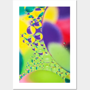 Colorful close up of oil drops in water Posters and Art